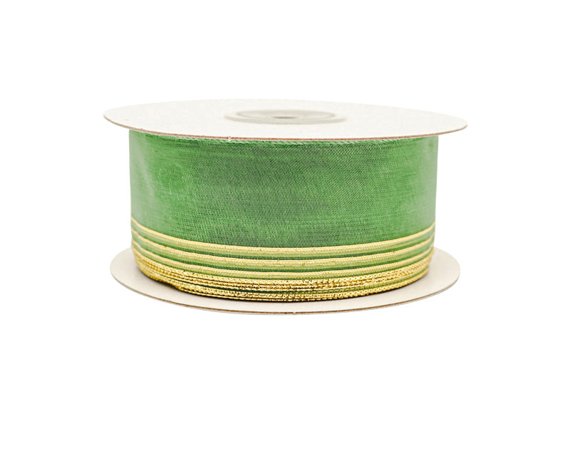 1.5"x25 yards Sage Green /Gold Organza Pull Bows Gift Ribbon