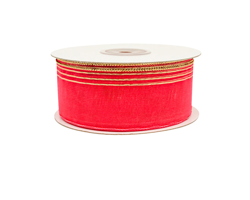 1.5"x25 yards Shocking Pink/Gold Organza Pull Bows Gift Ribbon