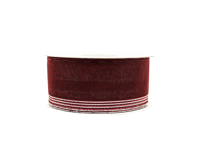 1.5"x25 yards Burgundy/Silver Organza Pull Bows Gift Ribbon