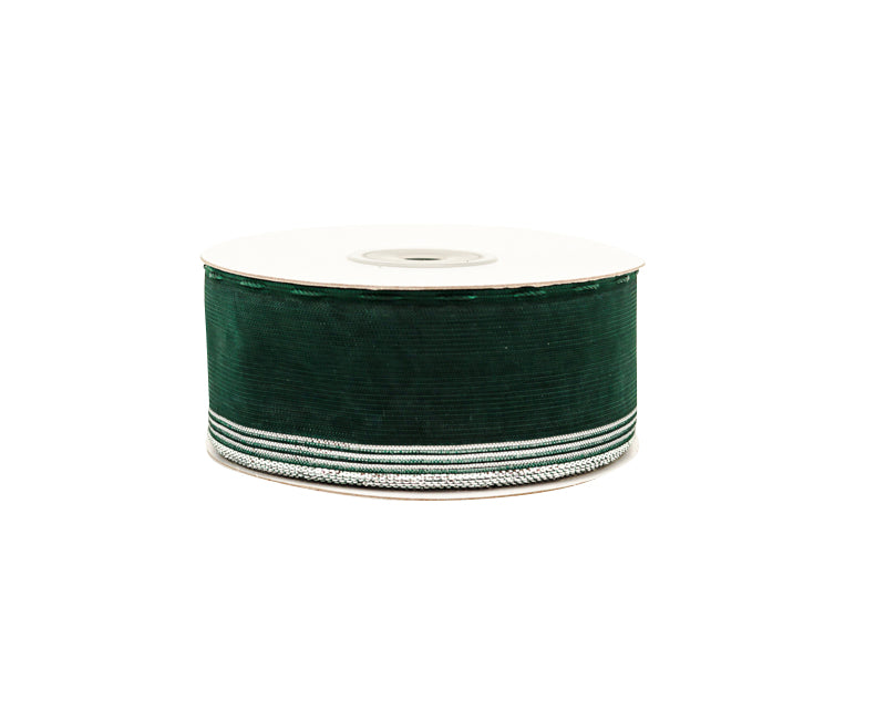 1.5"x25 yards Hunter Green /Silver Organza Pull Bows Gift Ribbon