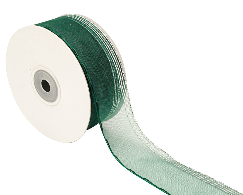 1.5"x25 yards Hunter Green /Silver Organza Pull Bows Gift Ribbon