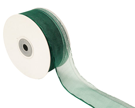 1.5"x25 yards Hunter Green /Silver Organza Pull Bows Gift Ribbon