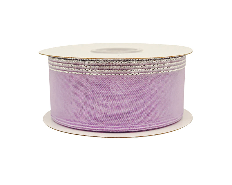 1.5"x25 yards Lavender/Silver Organza Pull Bows Gift Ribbon