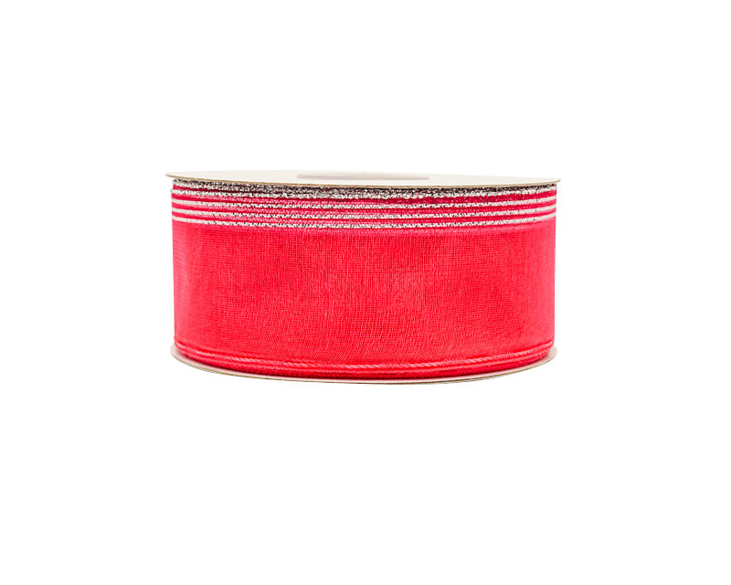 1.5"x25 yards Shocking Pink/Silver Organza Pull Bows Gift Ribbon