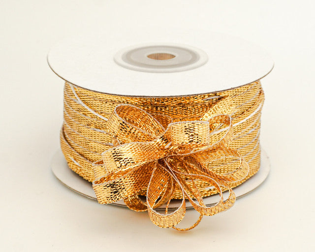 1/4"x50 yards Metallic Gold Organza Pull Bows Ribbon with Iridescent Edge