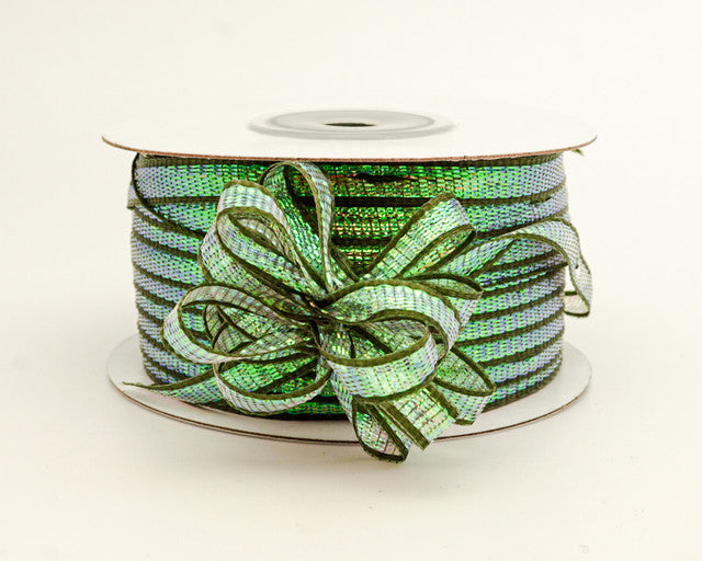 1/4"x50 yards Moss Green Organza Pull Bows Ribbon with Iridescent Edge