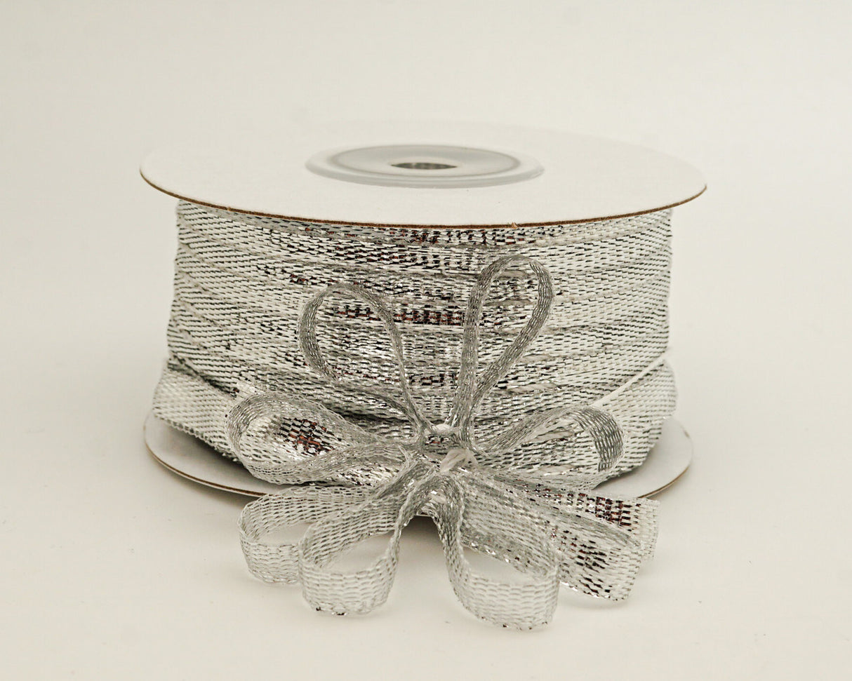 1/4"x50 yards Metallic Silver Organza Pull Bows Ribbon with Iridescent Edge - Pack of 6 Rolls