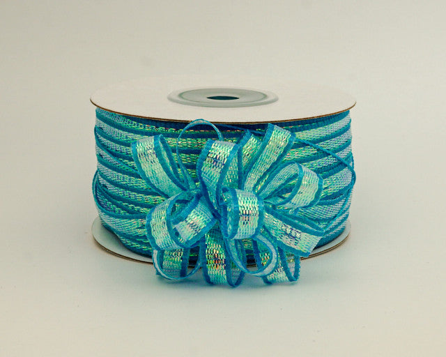 1/4"x50 yards Turquoise Organza Pull Bows Ribbon with Iridescent Edge