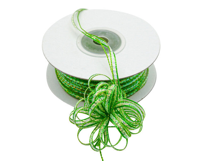 1/8"x50 yards Apple Green Organza Pull Bows Ribbon with Iridescent Edge
