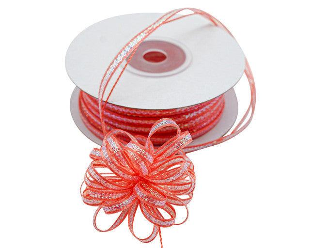 1/8"x50 yards Coral Organza Pull Bows Ribbon with Iridescent Edge