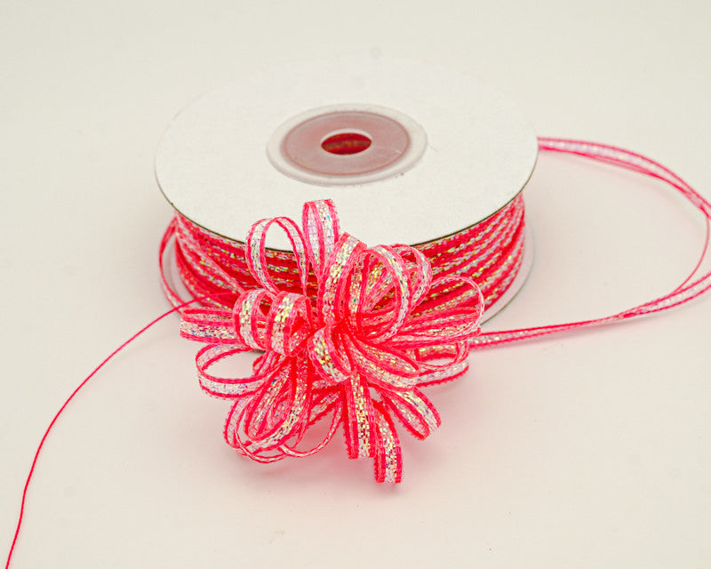 1/8"x50 yards Shocking Pink Organza Pull Bows Ribbon with Iridescent Edge - Pack of 7 Rolls