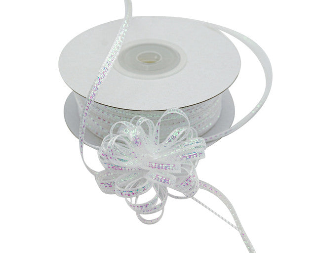 1/8"x50 yards White Organza Pull Bows Ribbon with Iridescent Edge