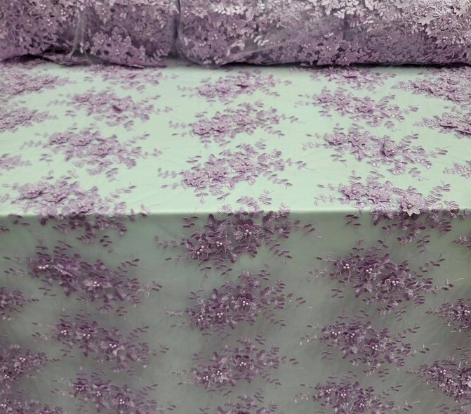 3D Floral Lace Lavender Embroidered Pearls