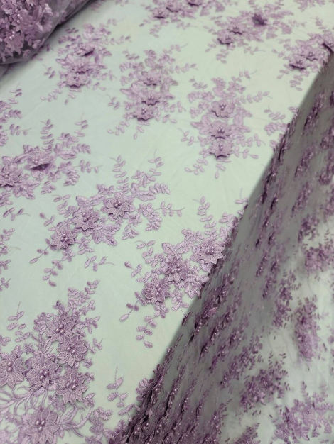 3D Floral Lace Lavender Embroidered Pearls