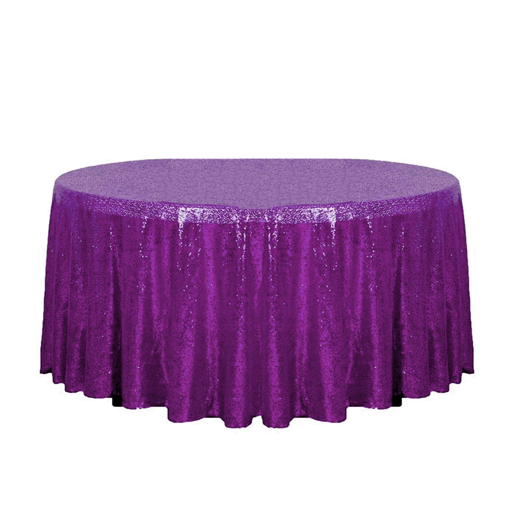 132″ Purple Glitz Sequin Round Tablecloth