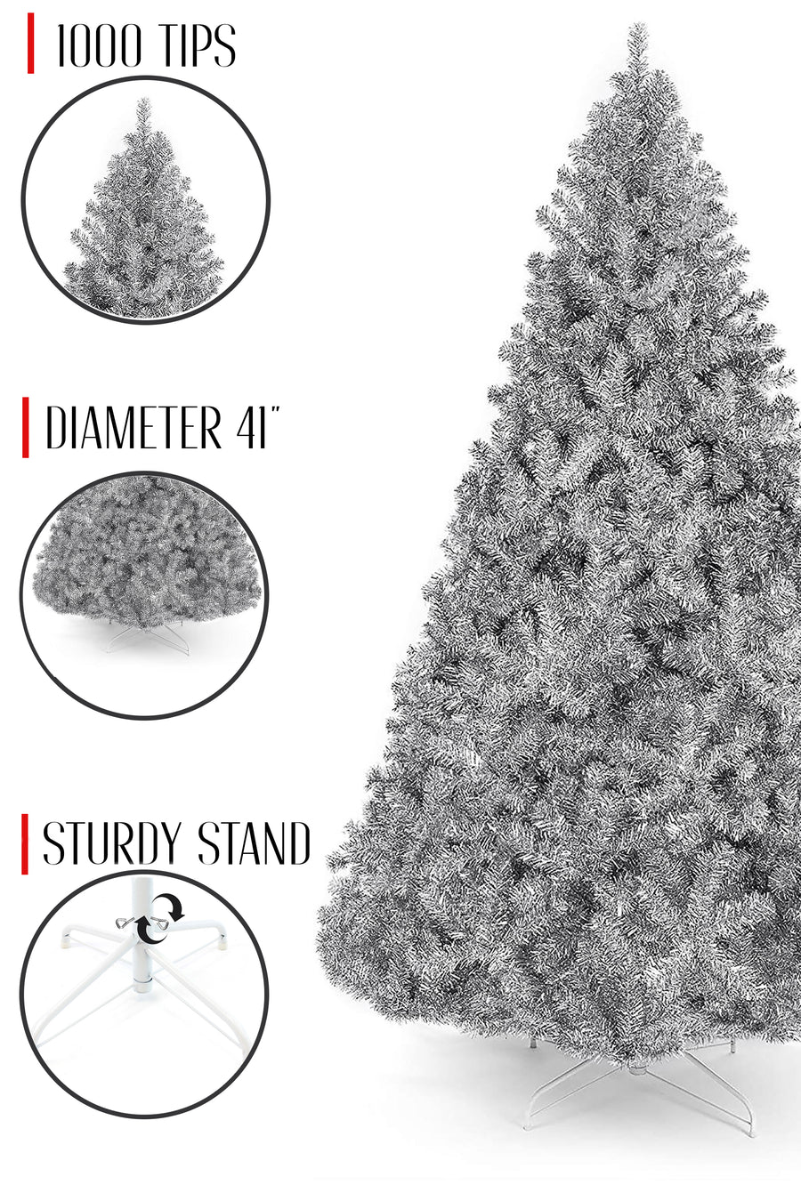 Full Bodied Metallic Silver Tinsel Tree with Metal Stand