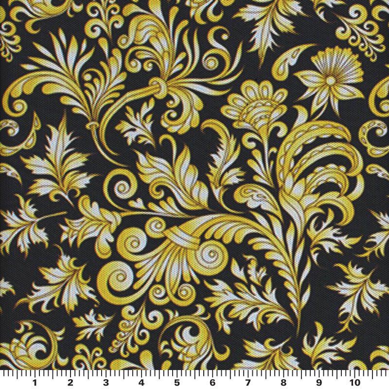 Printed Power Mesh Gold Black Baroque