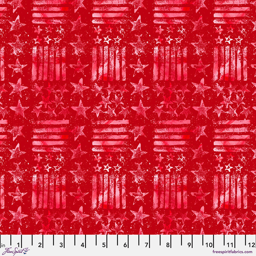 Cotton Americana Stars and Stripes Fabric 44/45" Red
