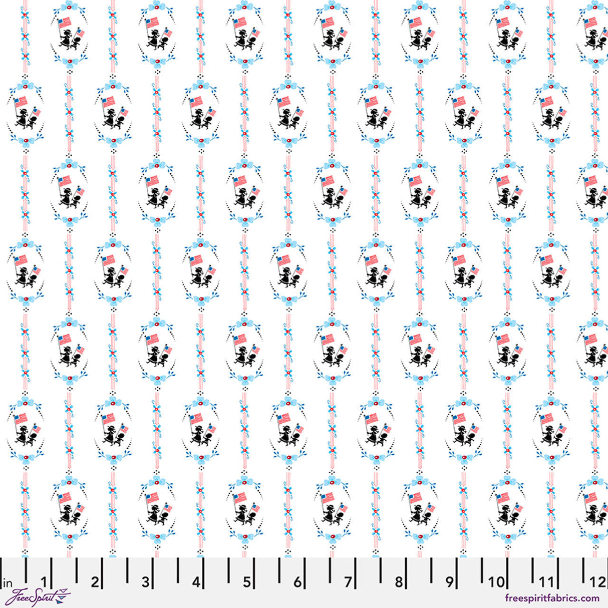 Cotton Fabric White Children March On Americas Birthday 44/45"