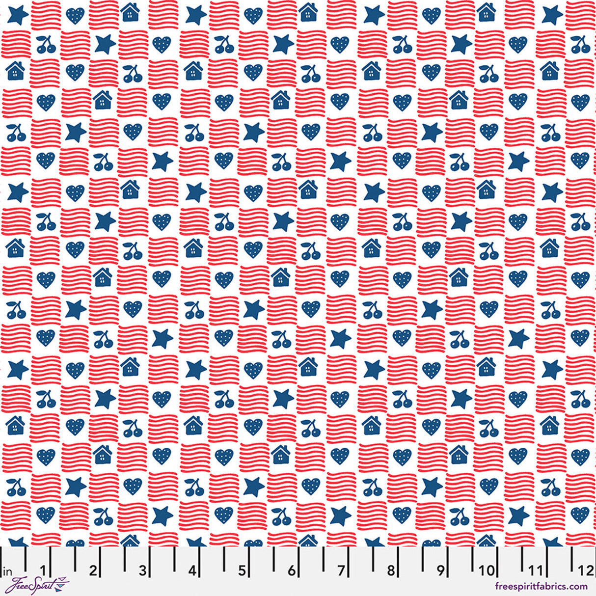Cotton Print Fabric Red American Home Birthday 44/45"