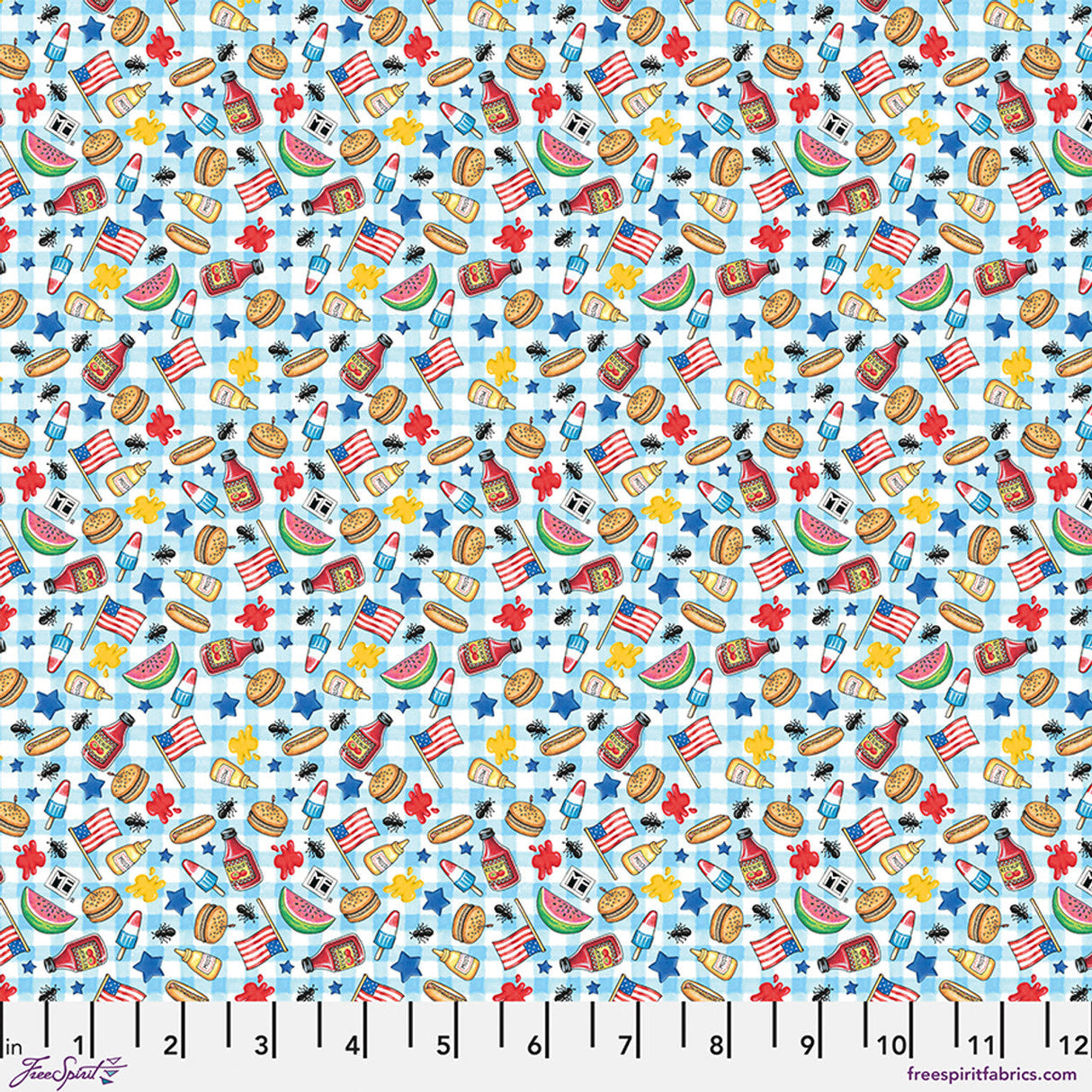 Cotton Print Blue Americas Birthday Cookout Fabric 44/45"