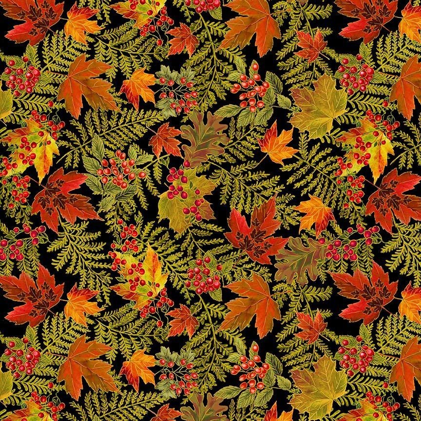 Quilting Cotton Thankful Collection Packed Autumn Leaves Metallic Floral Timeless Treasures