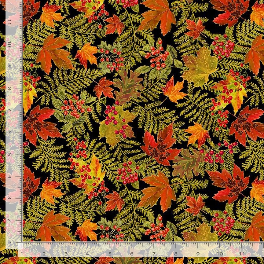 Quilting Cotton Thankful Collection Packed Autumn Leaves Metallic Floral Timeless Treasures