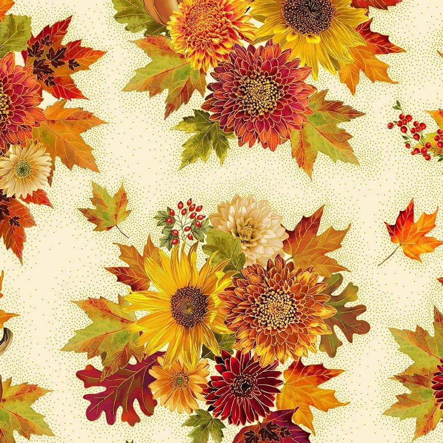 Quilting Cotton Packed Bouquet Metallic Florals Timeless Treasures