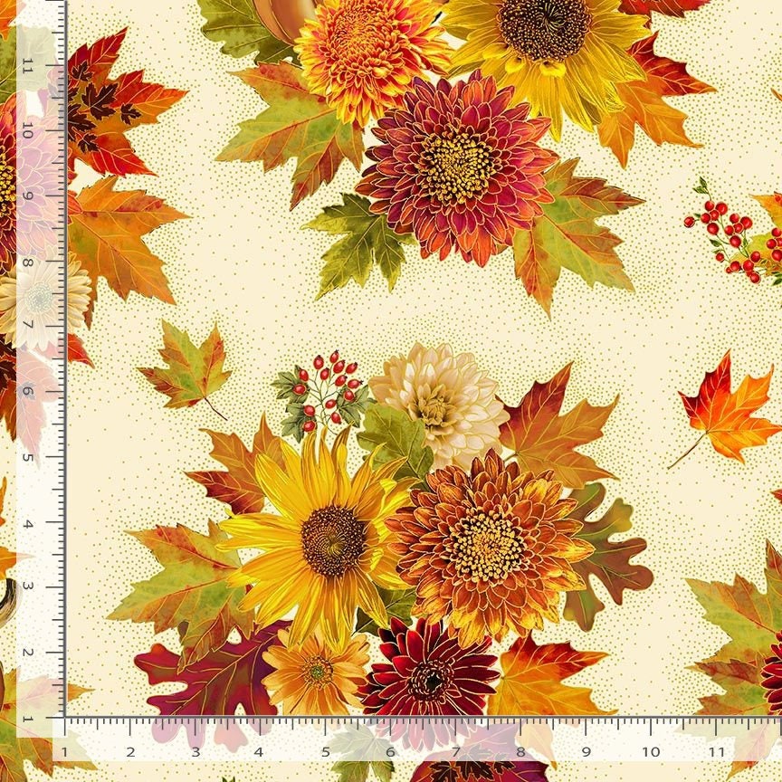 Quilting Cotton Packed Bouquet Metallic Florals Timeless Treasures