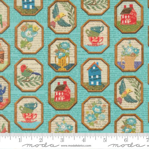 Cotton Print Fabric Paper Hamlet Sky Frames 44/45"