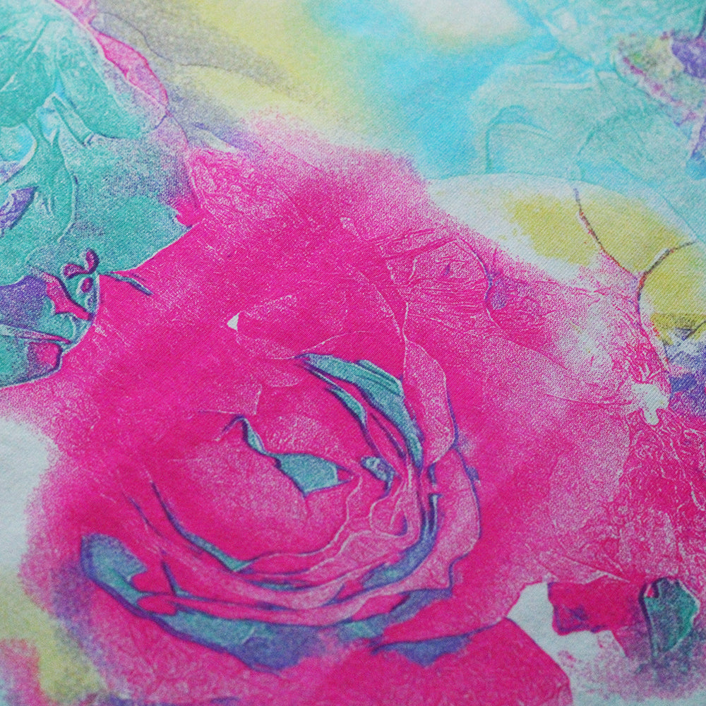 Cool Breeze Nylon Spandex Fabric - Pink/Blue Watercolor Roses, 58/60" Width (1 Yard)