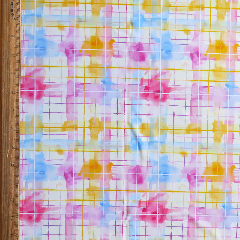 Swim Knit Poly Spandex Pastel Painted Plaid