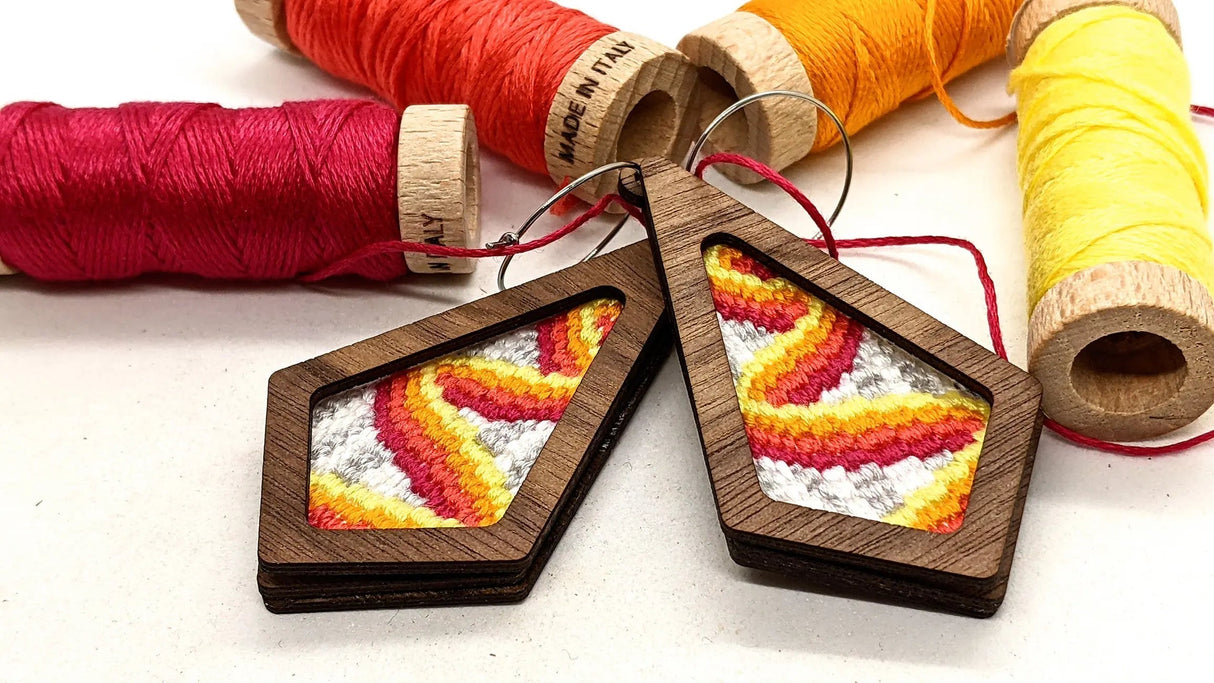Bargello Embroidery Earrings Walnut