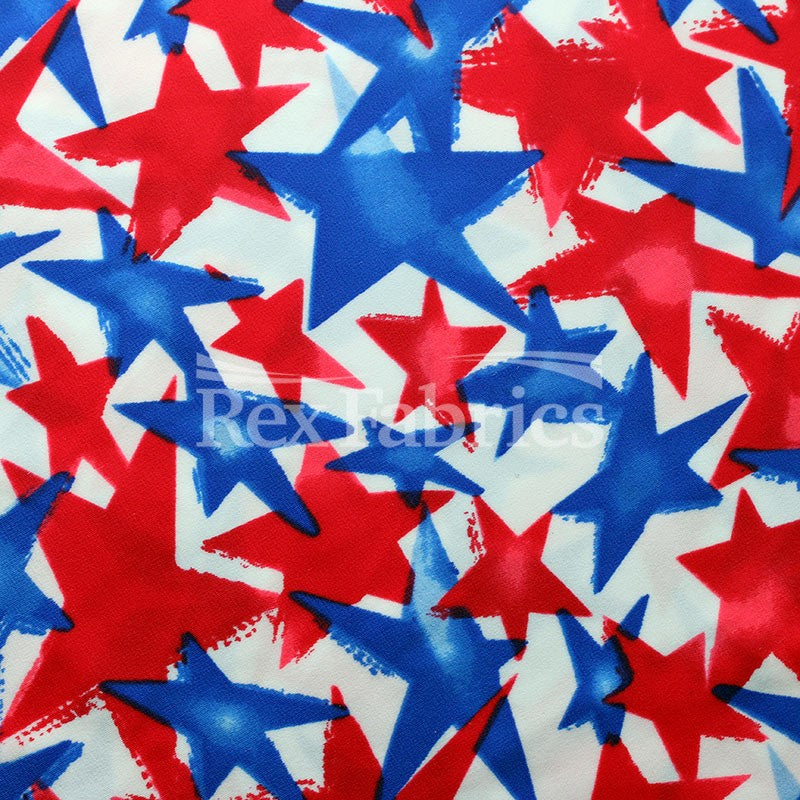 Patriotic Stars And Stripes Nylon Spandex Fabric - Red And Blue On White, Stars Or Stripes Pattern, 58-60" Width (1 Yard)