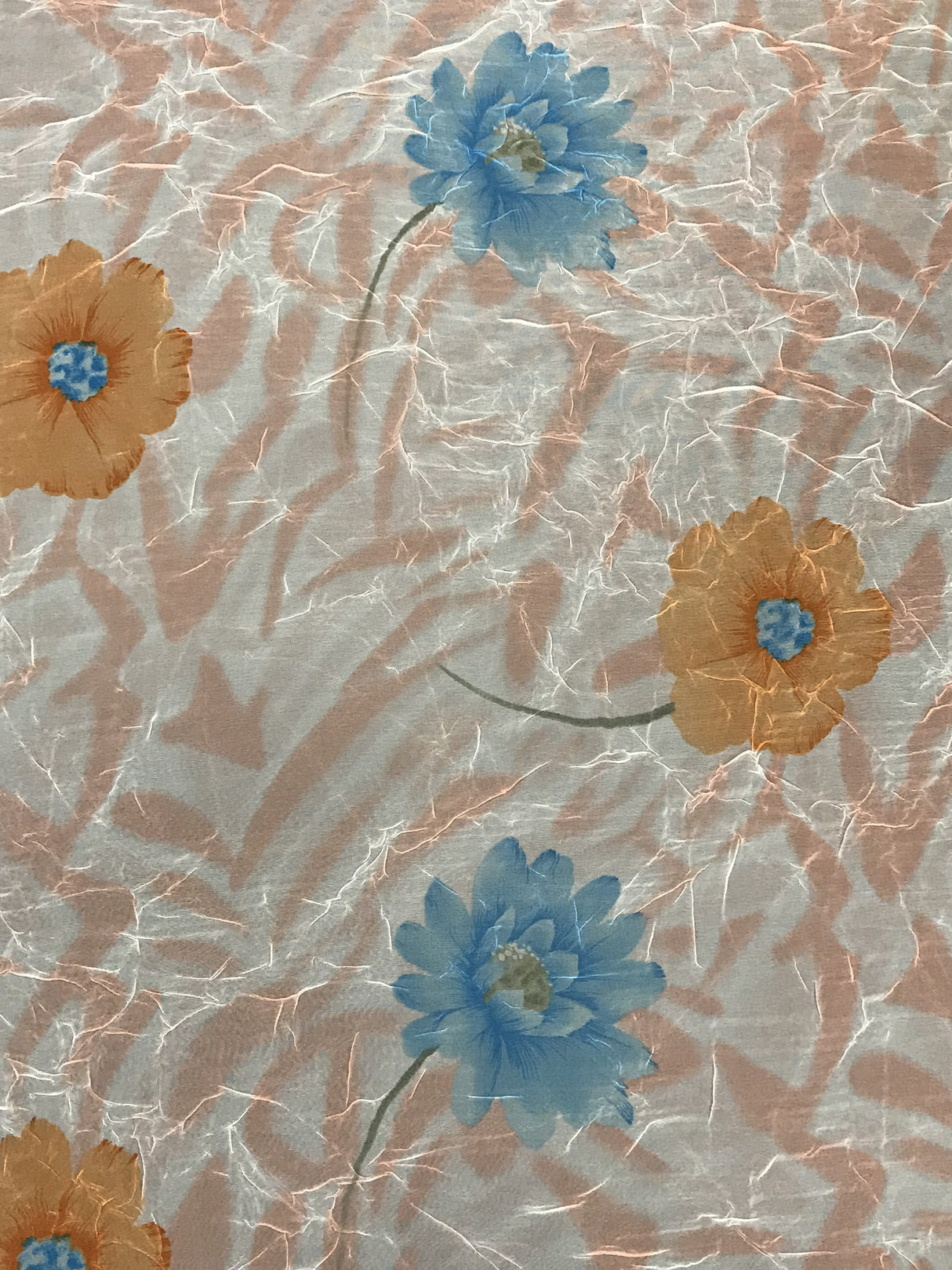 Floral Crush Chiffon Peach Polyester Fabric - Sheer Floral Print, Peach, 53/54" Width (1 Yard)