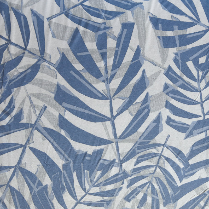 Cotton Spandex Jersey Knit Fabric Blue and Grey Foliage