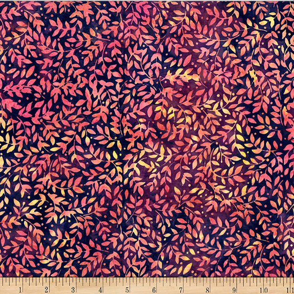 Cotton Batik Packed Leaves Fabric Persimmon 44/45"