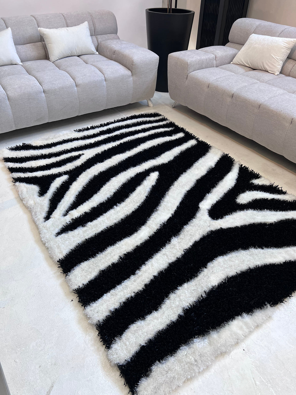 Zebra Animal Print Shag Viscose Fabric - Black And White Zebra Print, 1.5" High Pile (1 Piece)
