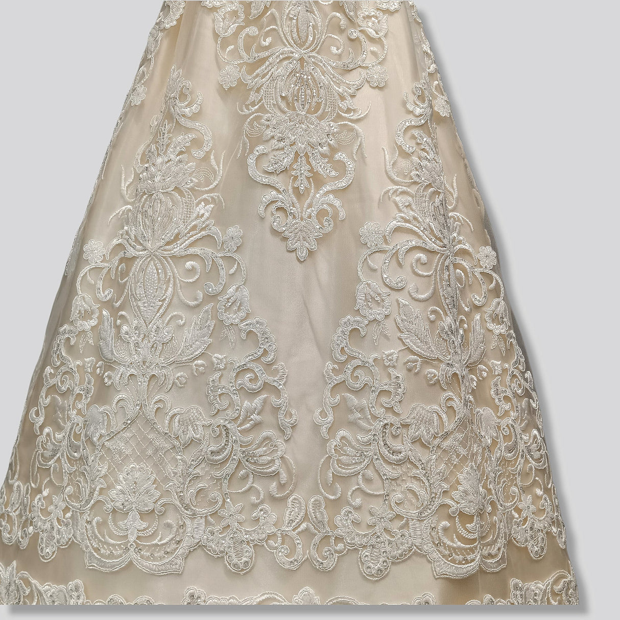 1 Yard Ivory Beaded & Corded Lace Fabric on 100% Polyester Mesh, 51" Wide Embroidered Net Lace for Apparel & Decor