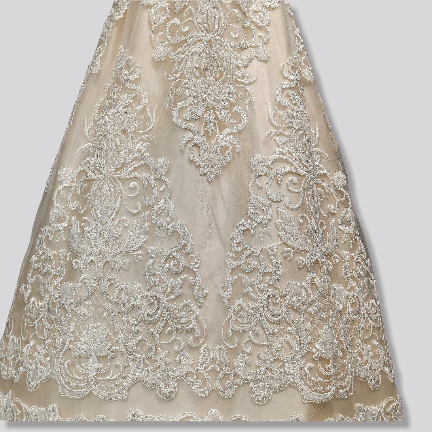 1 Yard Ivory Beaded & Corded Lace Fabric on 100% Polyester Mesh, 51" Wide Embroidered Net Lace for Apparel & Decor