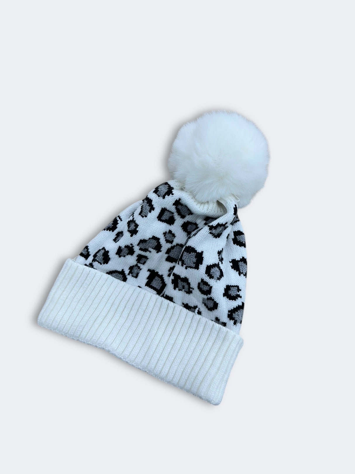 Leopard Beanies Acrylic Fabric - White Leopard Print, One Size Fits All (1 Piece)