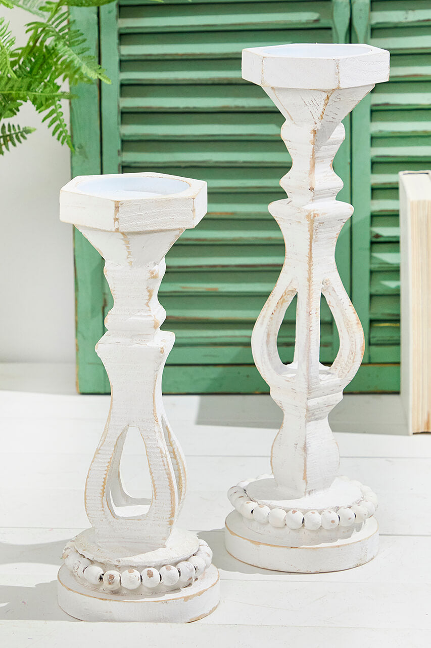 13"-16” Pillar Wood Candle Holder Set