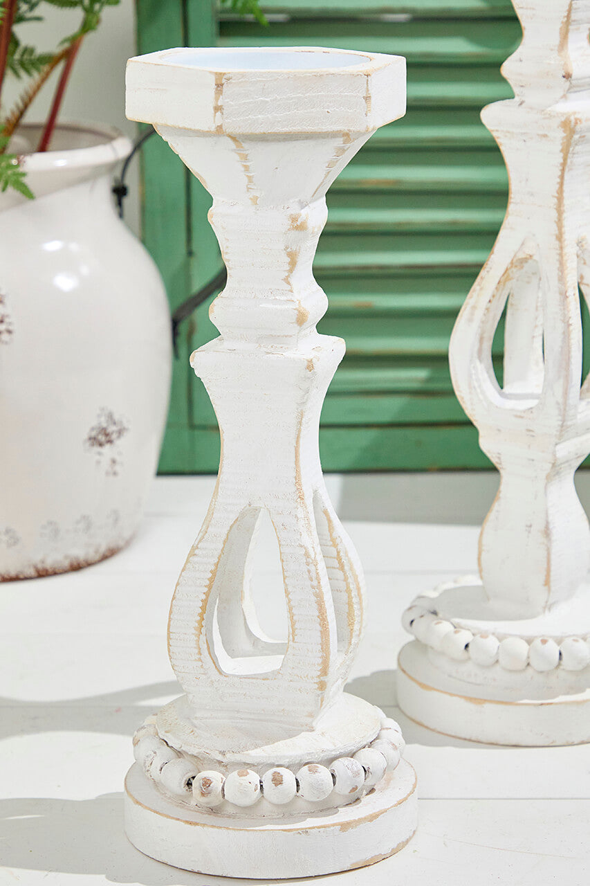 13"-16” Pillar Wood Candle Holder Set