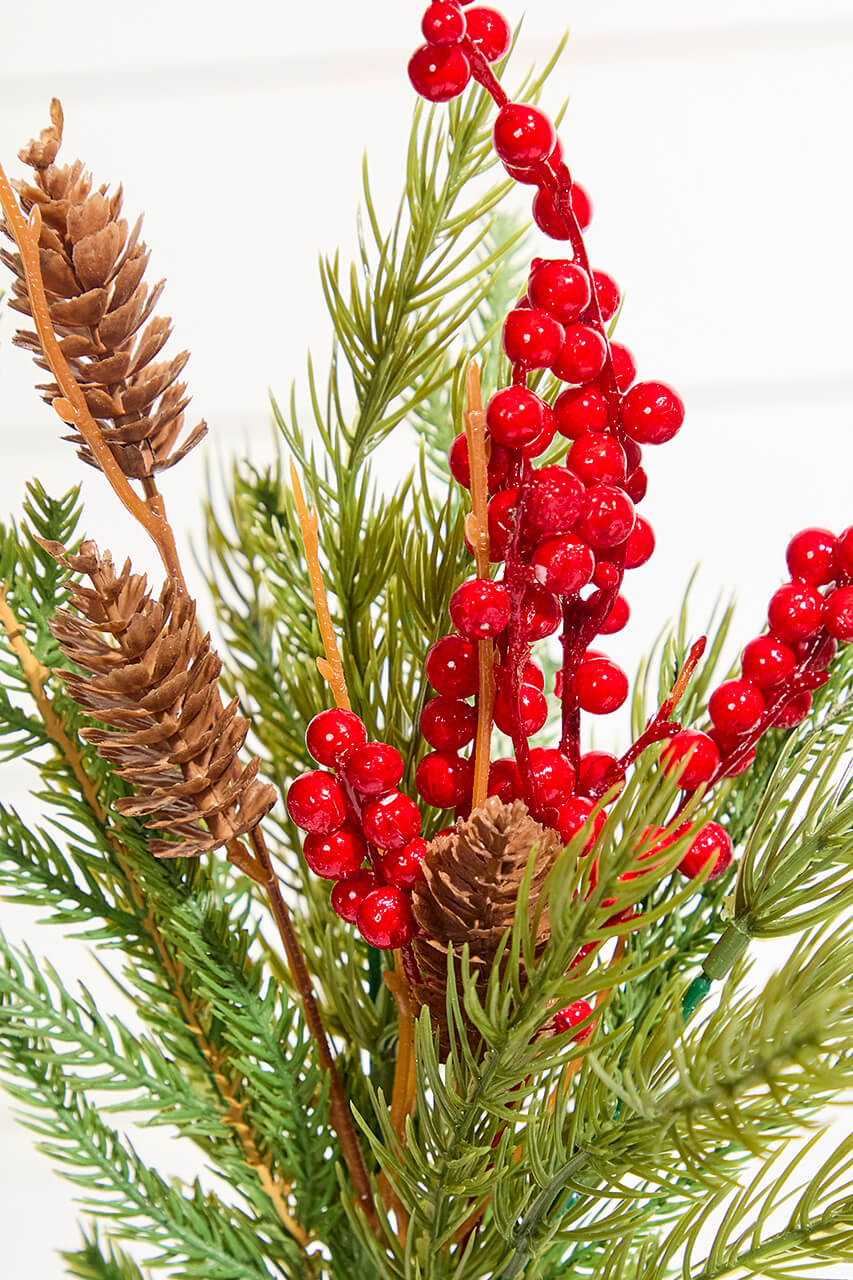 18" Red Berries Pine Spray