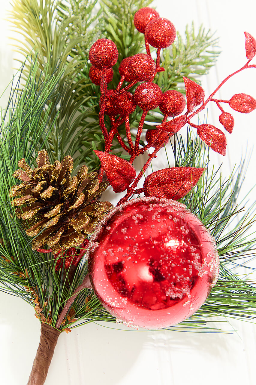 14.5" Red Glitter Pinecone Ornament Spray