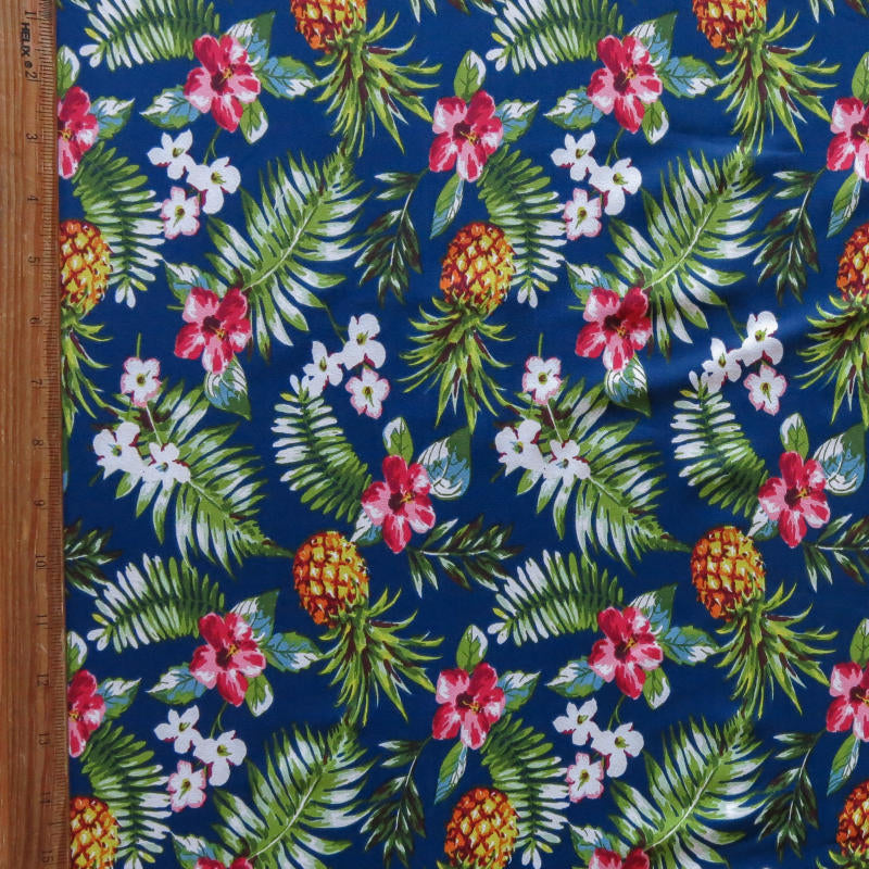Swim Knit Pineapples and Fauna on Navy