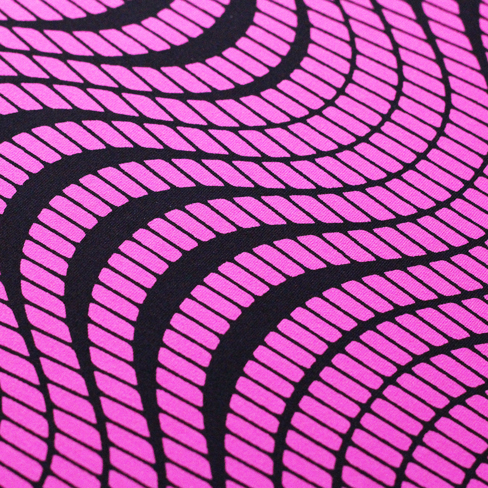 Tremor Nylon Spandex Fabric - Black With Pink, Turquoise, or Yellow Abstract Wavy Print, 58-60" Width (1 Yard)