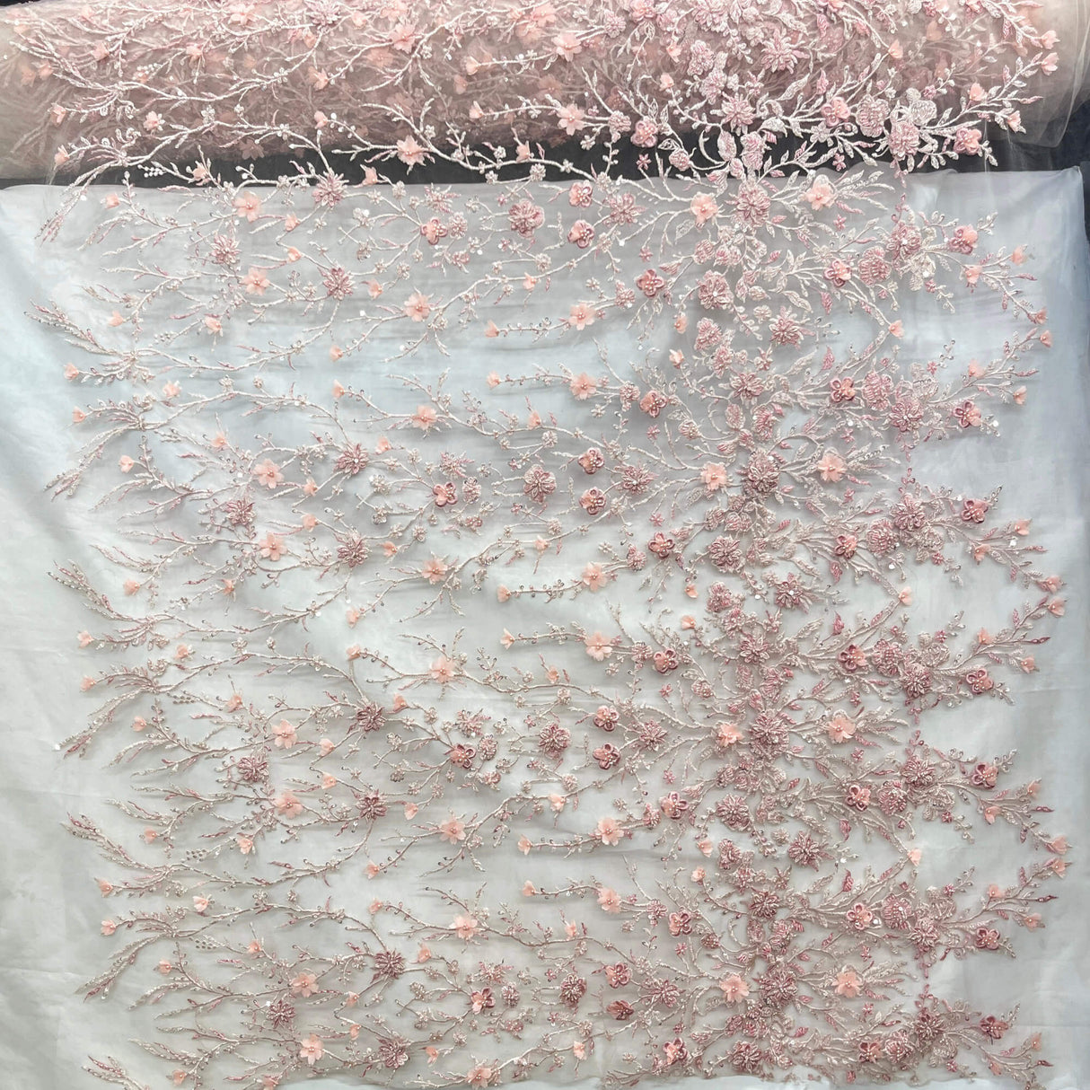 Beaded 3D Floral Lace Fabric