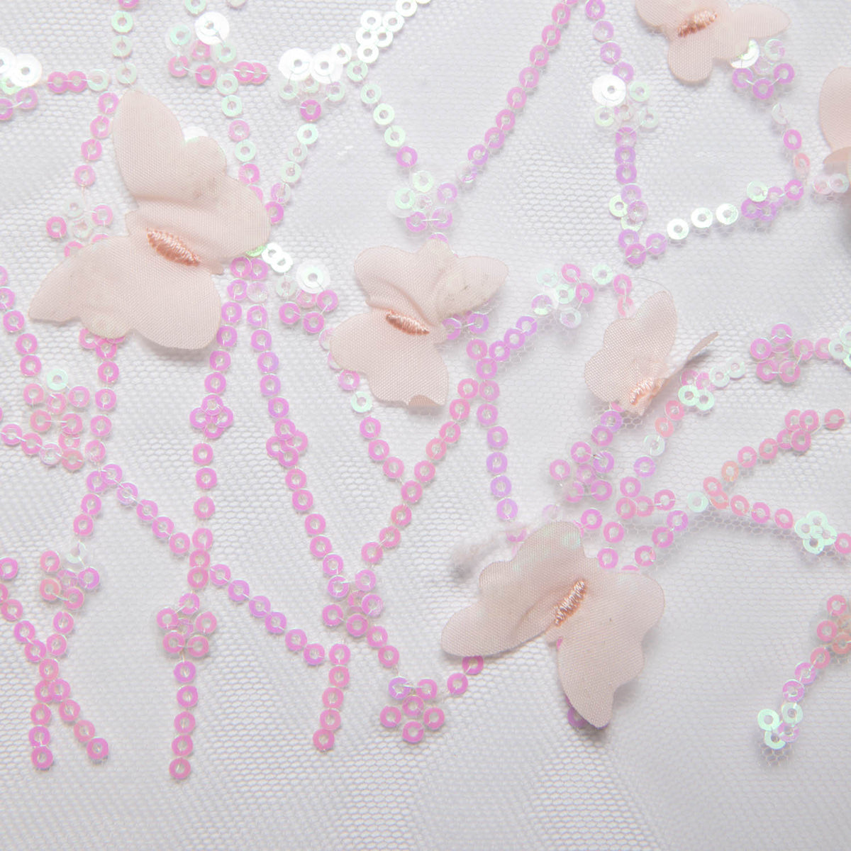 1 Yard Tulle Lace Fabric Embroidered with Applique and Beautiful 3D Butterfly Design, 52" Wide