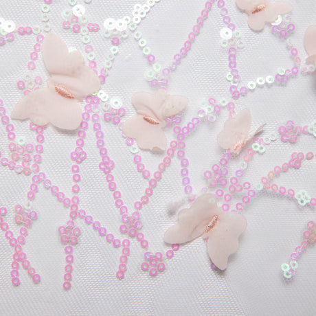 1 Yard Tulle Lace Fabric Embroidered with Applique and Beautiful 3D Butterfly Design, 52" Wide